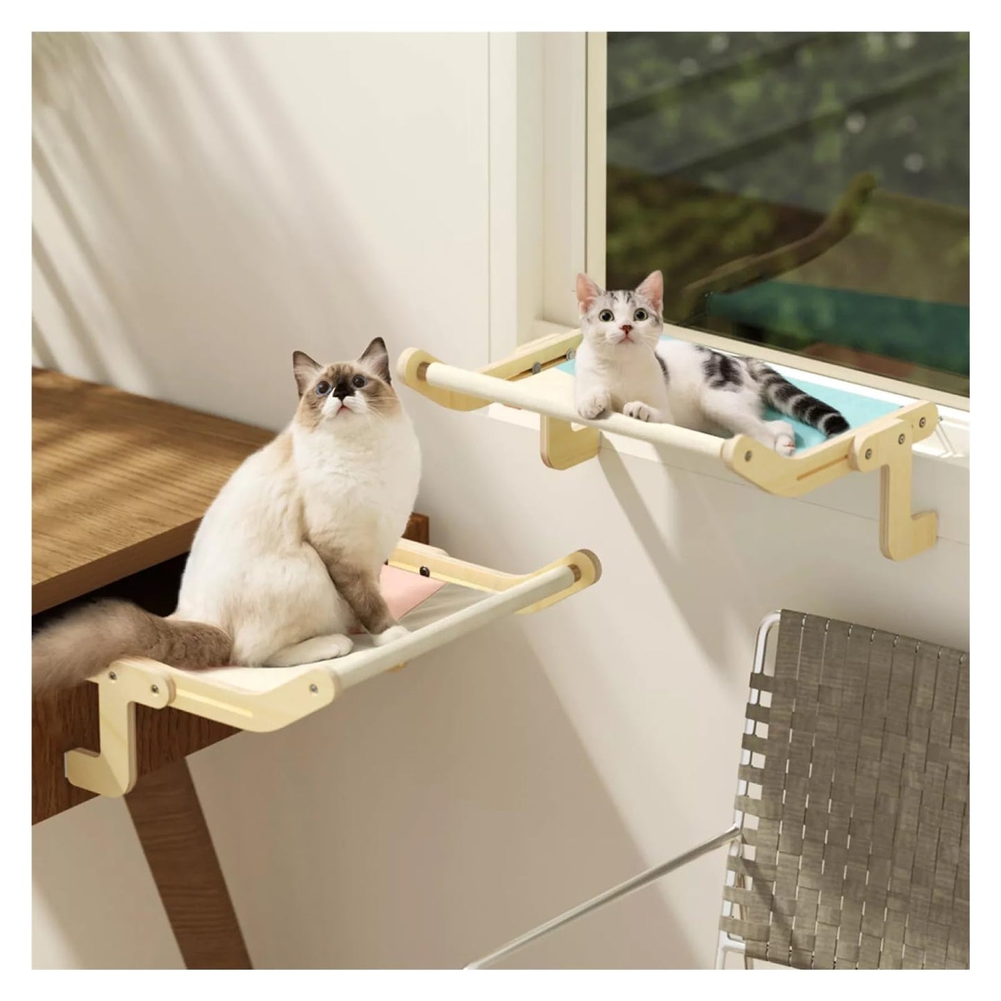 Hamac suspendu en bois pour chat – Lit de fenêtre confortable et élégant