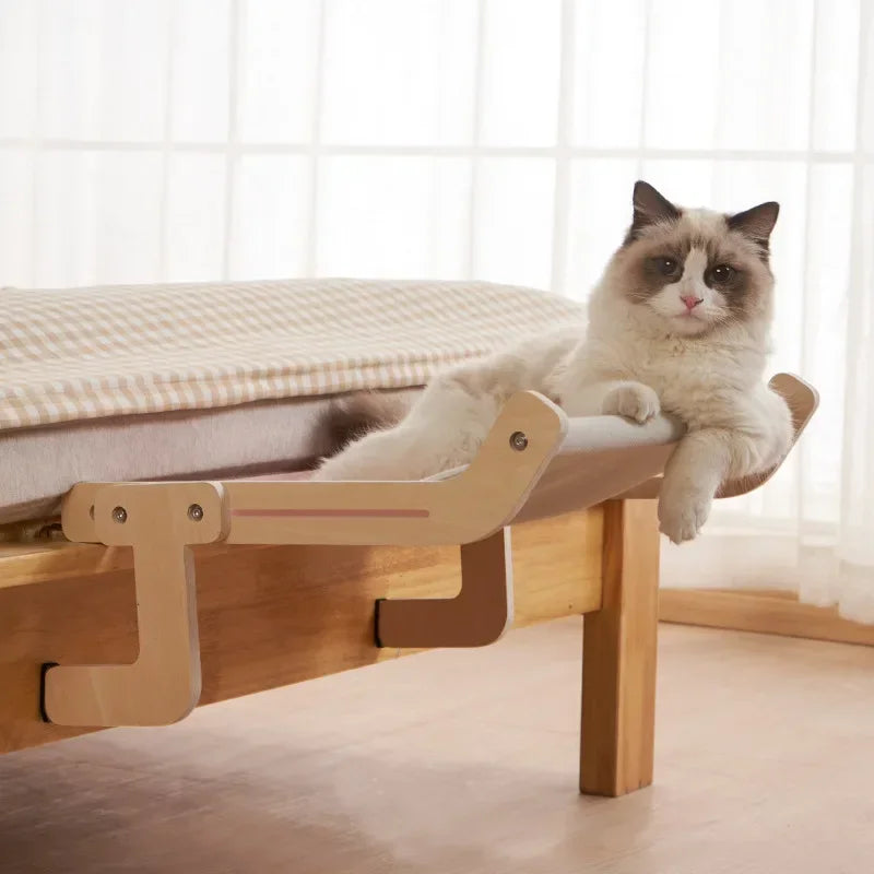 Hamac suspendu en bois pour chat – Lit de fenêtre confortable et élégant