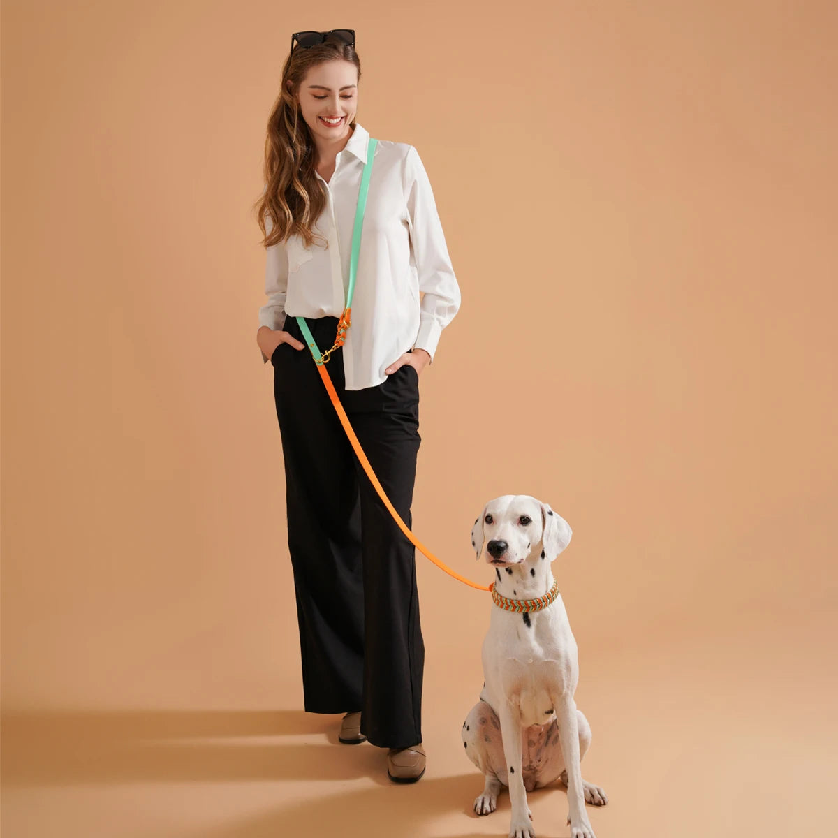 Laisse Réglable Multifonction Chien - Design Tressé Blanc