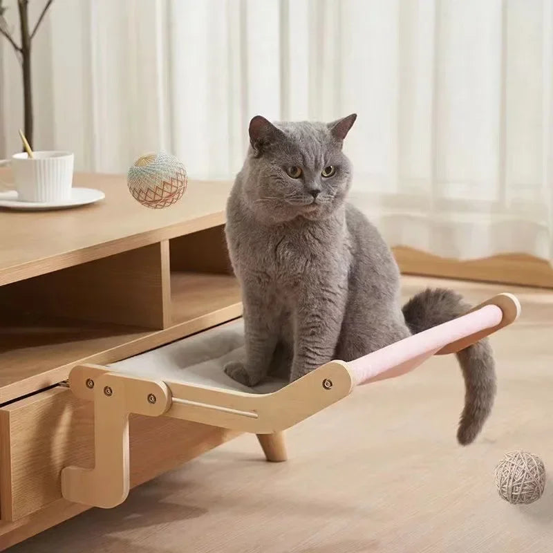 Hamac suspendu en bois pour chat – Lit de fenêtre confortable et élégant
