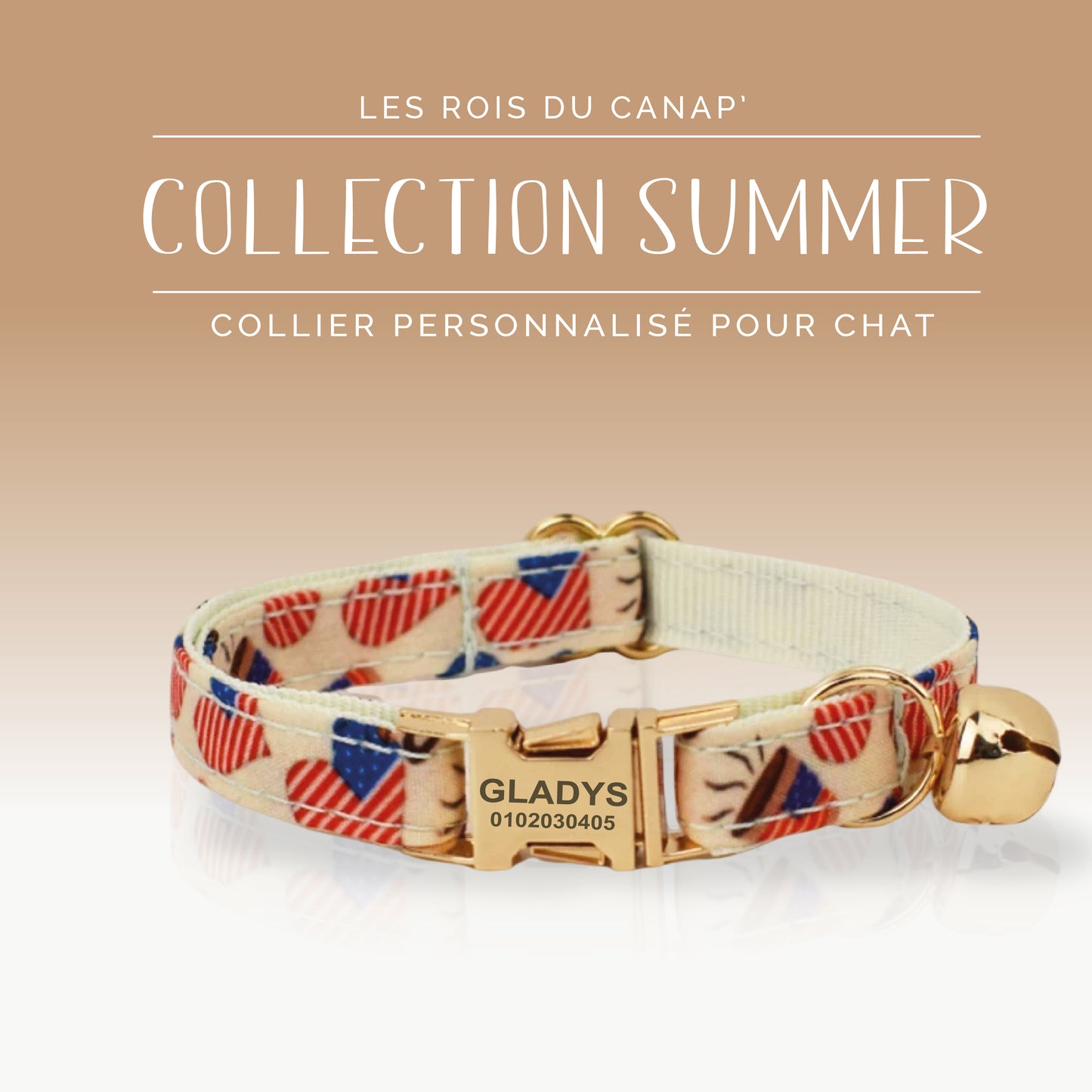 Collier Chats Personnalisé - Summer - Cœurs Américain - Collier