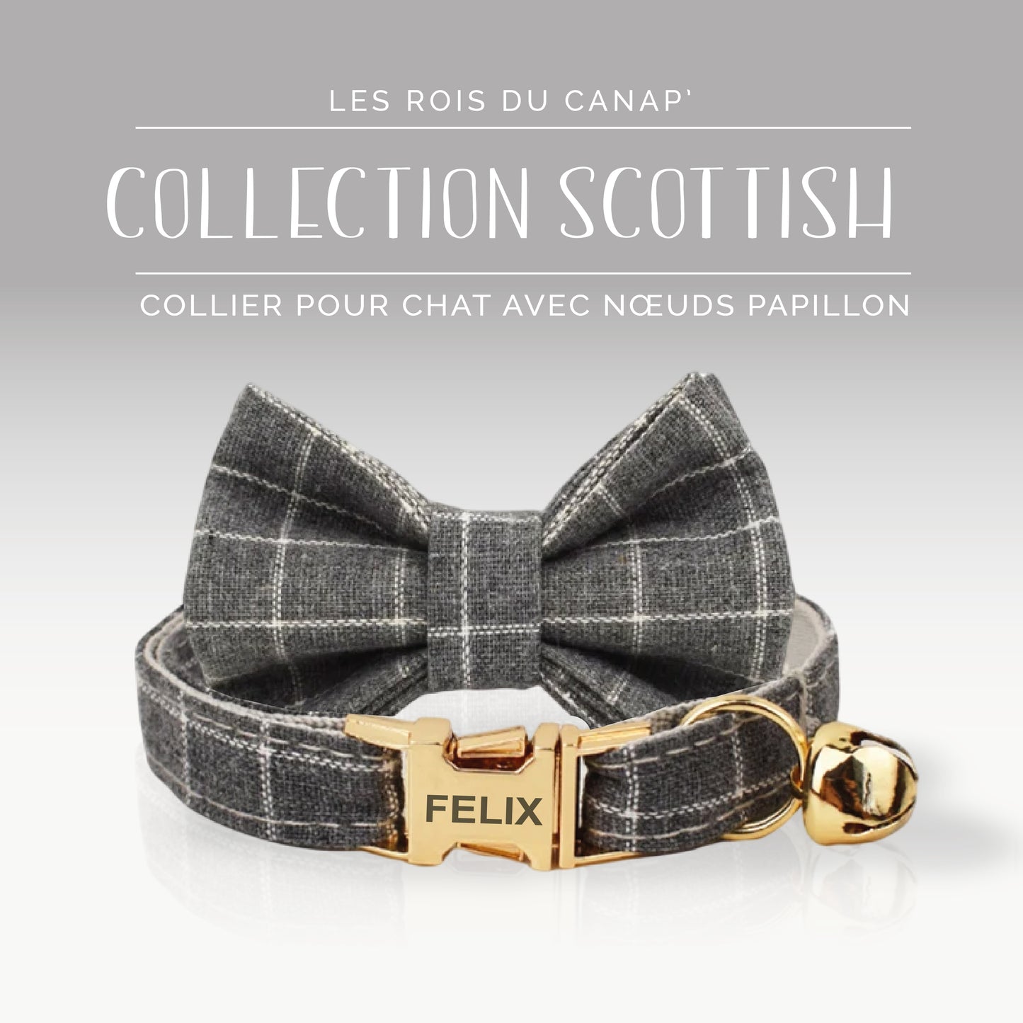 Collier Chats personnalisé avec Nœud - Scottish - Gris