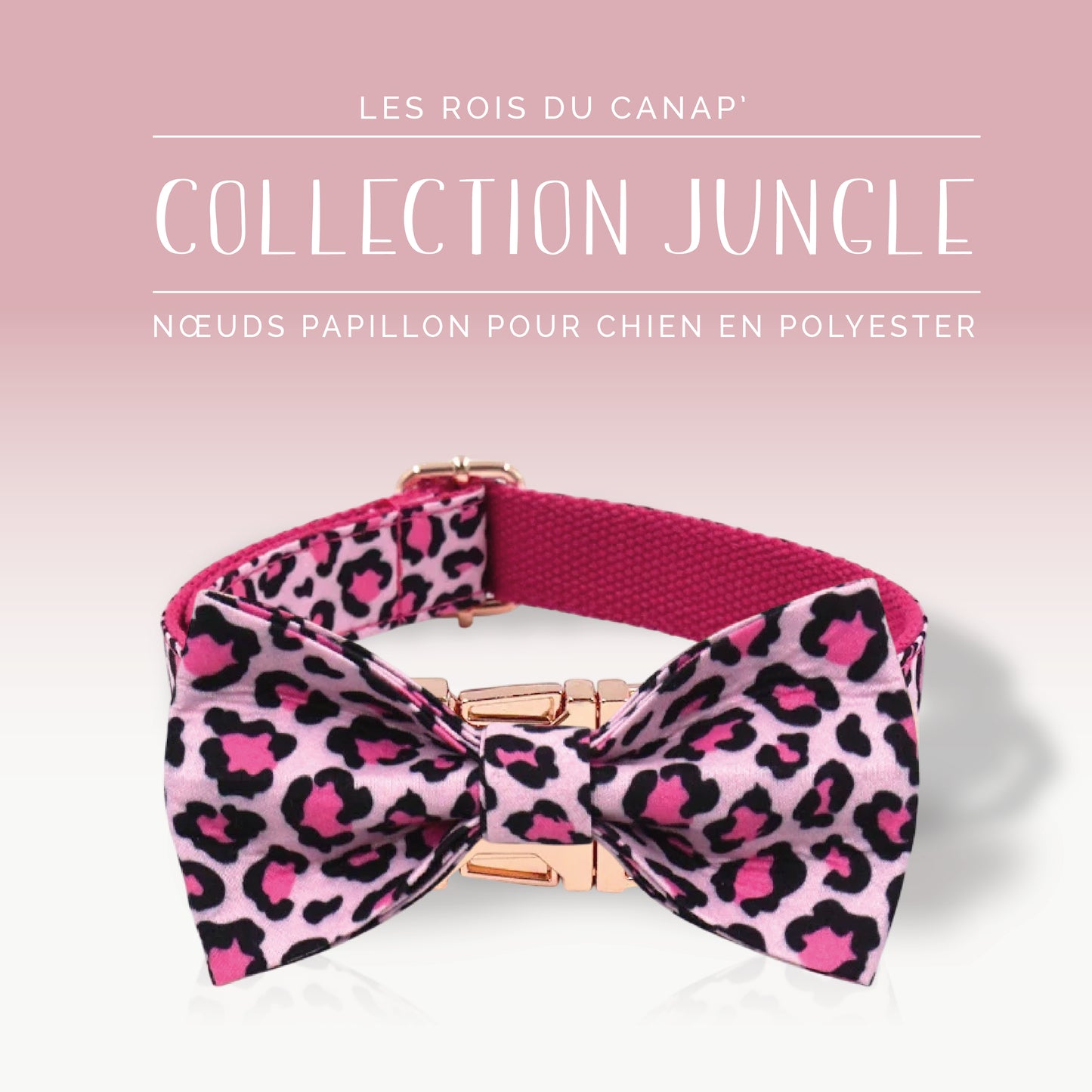 Nœud Papillon Chien - Jungle - Léopard Rose - Collier Nœud Papillon Chien - Jungle - Léopard Rose