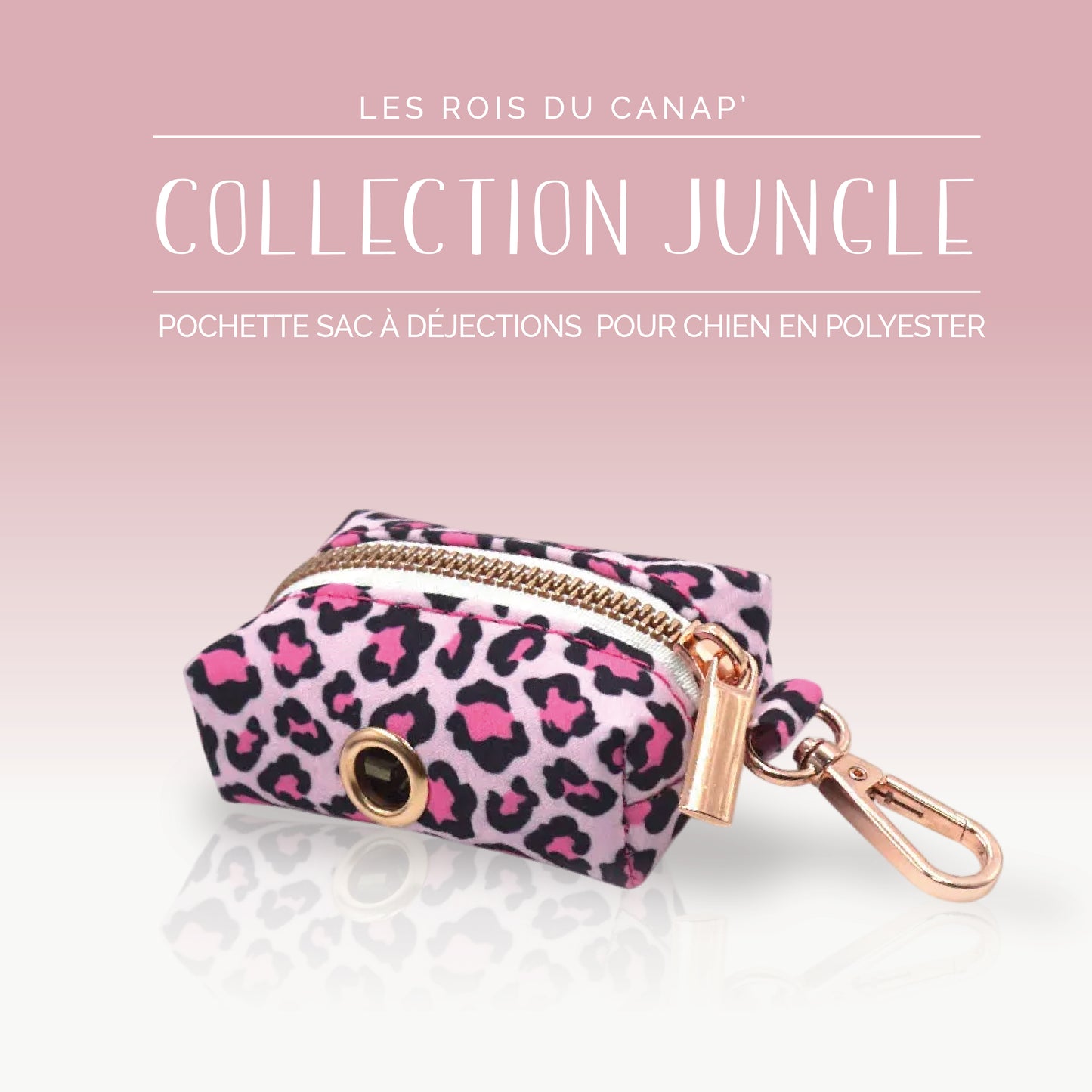 Pochette pour sacs à déjections pour Chien - Jungle - Léopard Rose - Collier Pochette pour sacs à déjections pour Chien - Jungle - Léopard Rose