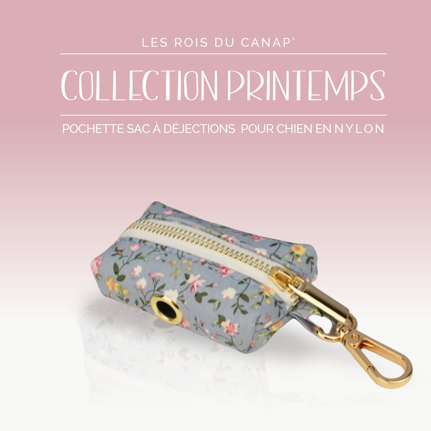 Pochette pour sacs à déjections pour Chien - Printemps - Bleu à fleurs - Collier Pochette pour sacs à déjections pour Chien - Printemps - Bleu à fleurs