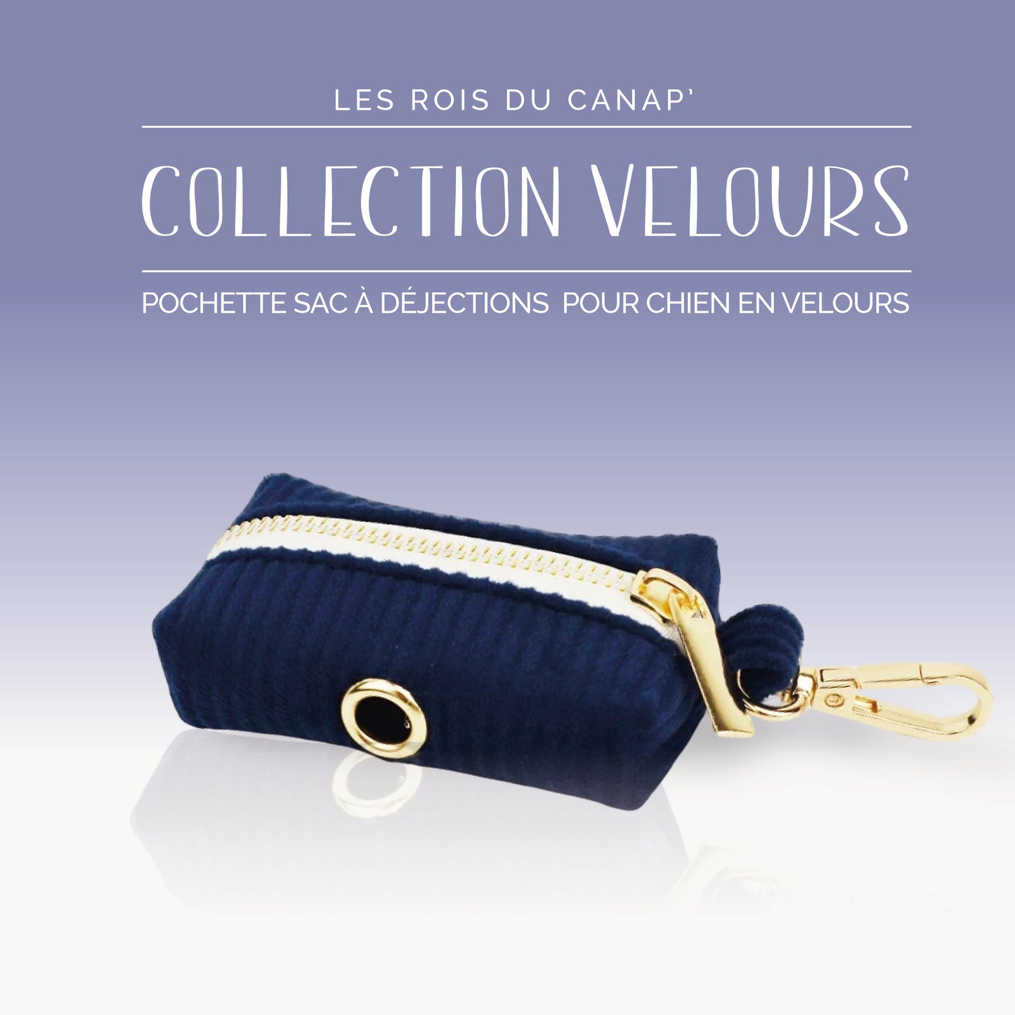 Pochette pour sacs à déjections pour Chien - Velours - Bleu Marine - Collier Pochette pour sacs à déjections pour Chien - Velours - Bleu Marine