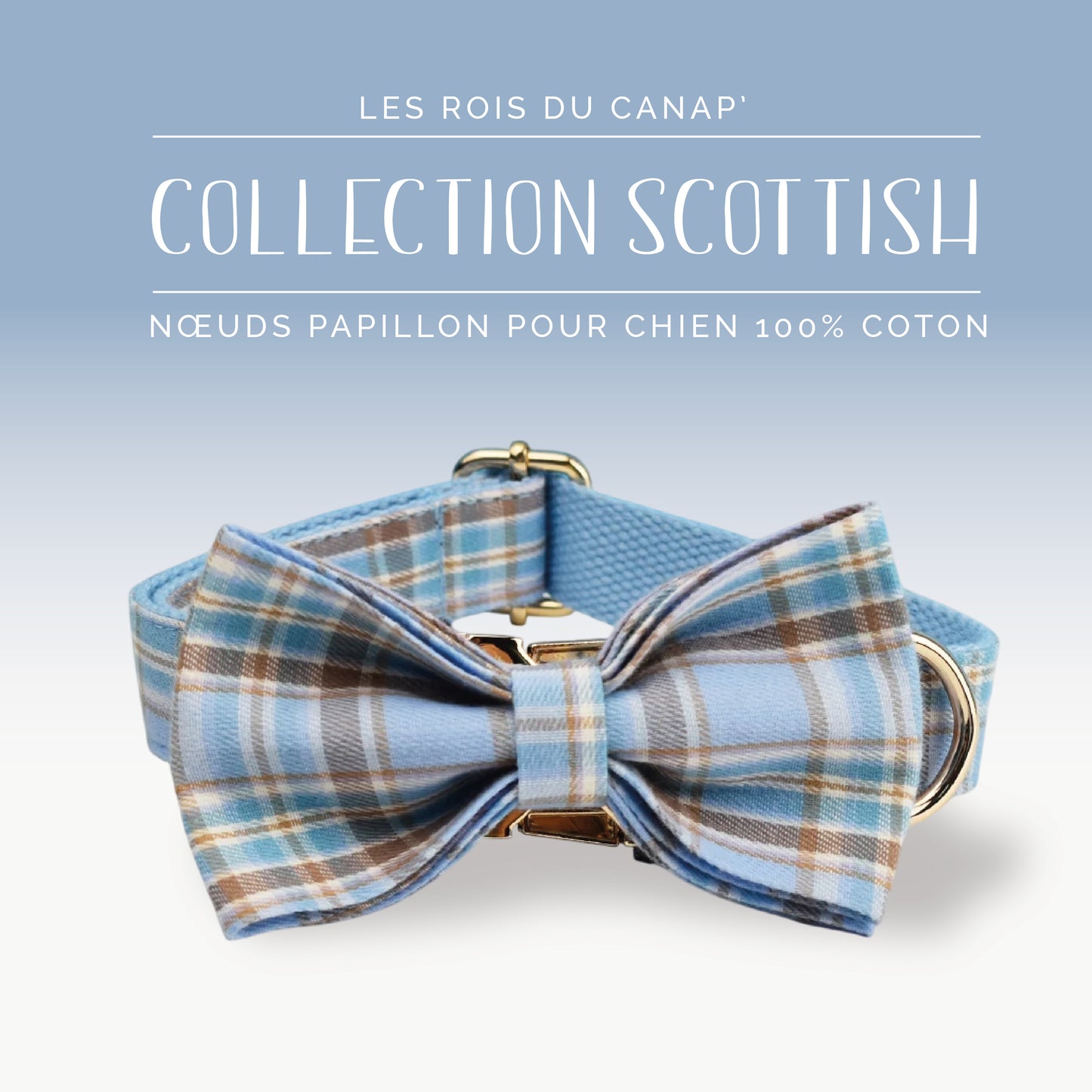 Nœud Papillon Chien - Scottish - Bleu et Marron - Collier Nœud Papillon Chien - Scottish - Bleu et Marron