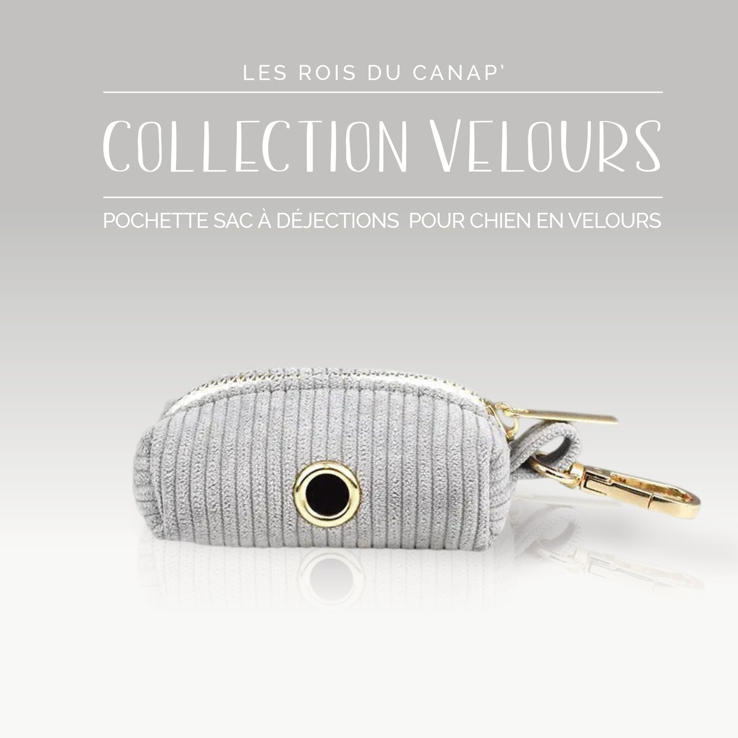 Pochette pour sacs à déjections pour Chien - Velours - Gris - Collier Pochette pour sacs à déjections pour Chien - Velours - Gris
