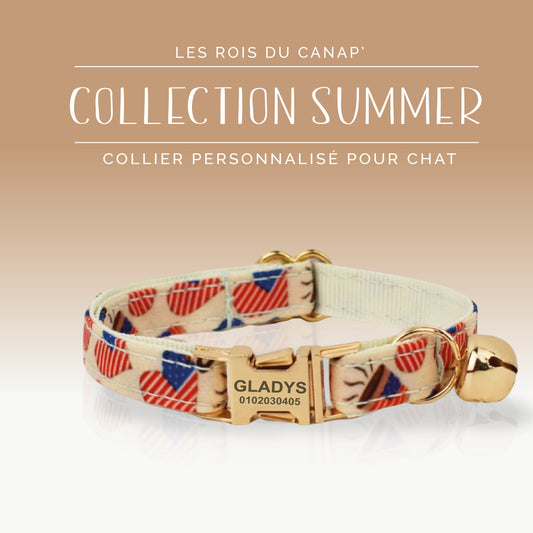 Collier Chats Personnalisé - Summer - Cœurs Américain - Collier