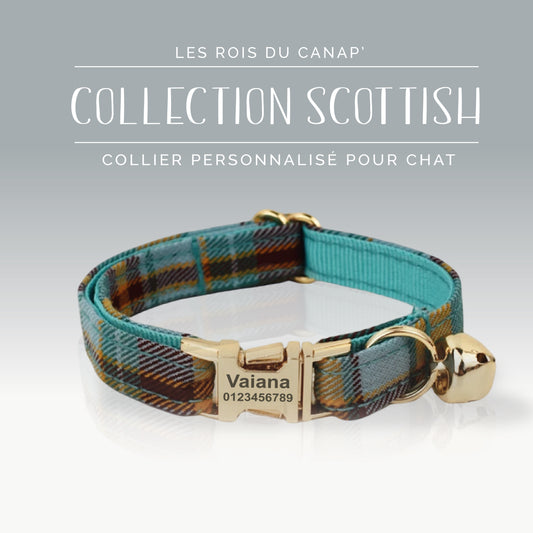 Collier Chats personnalisé - Scottish - Orange et Bleu - Collier