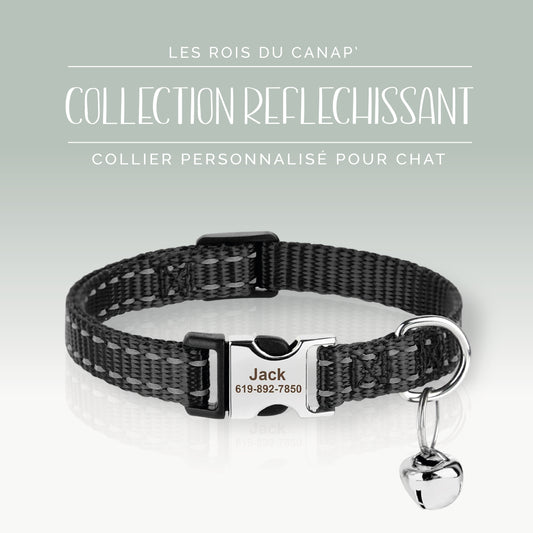 Collier Chats Personnalisé - Réfléchissant - Noir - Collier