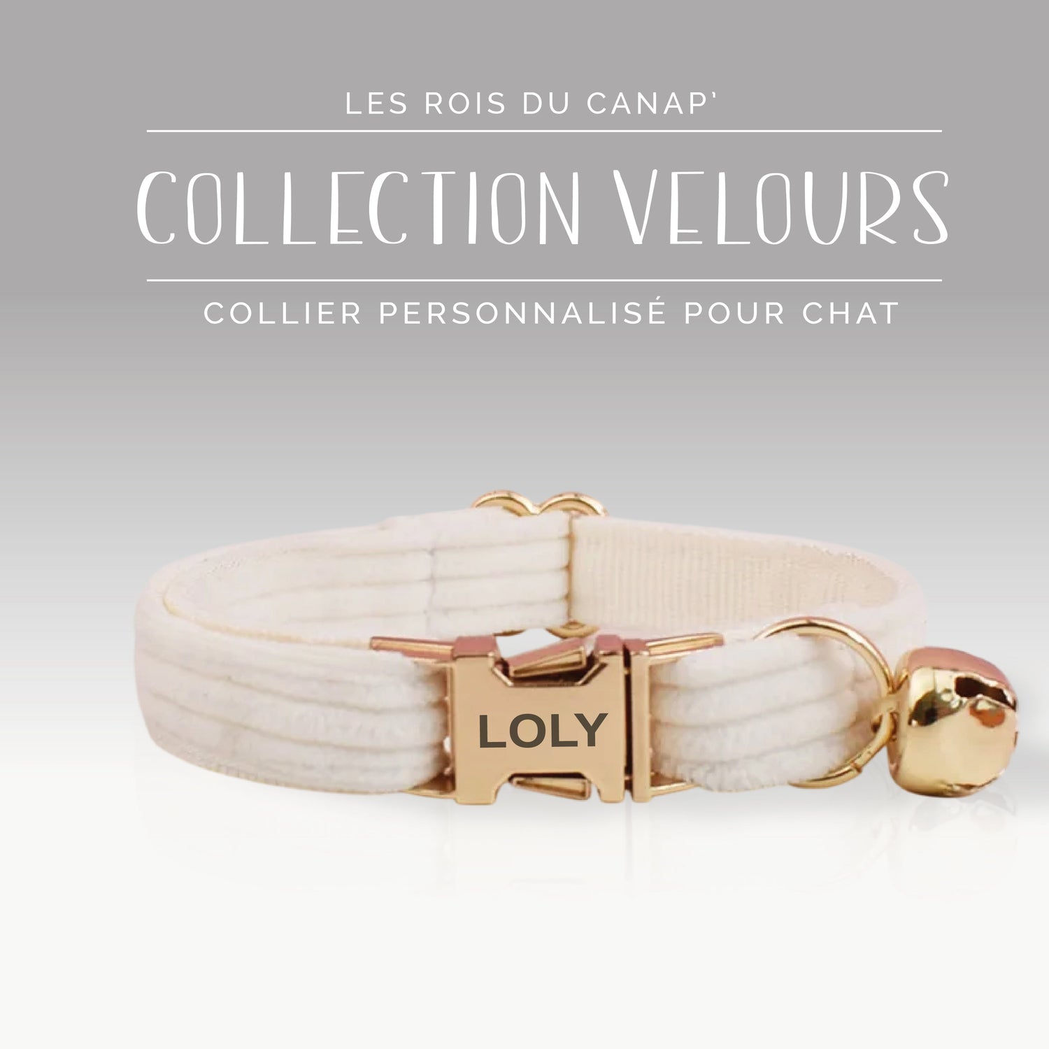 Collier Chat Personnalisé - Velours Côtelé - Blanc