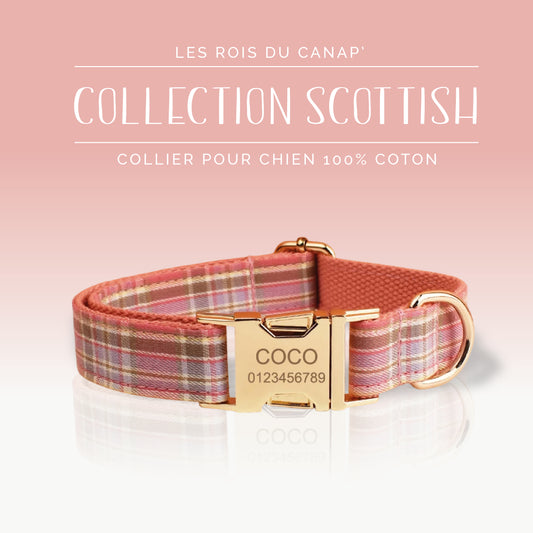 Collier Chien Personnalisé - Collection Scottish - Rose