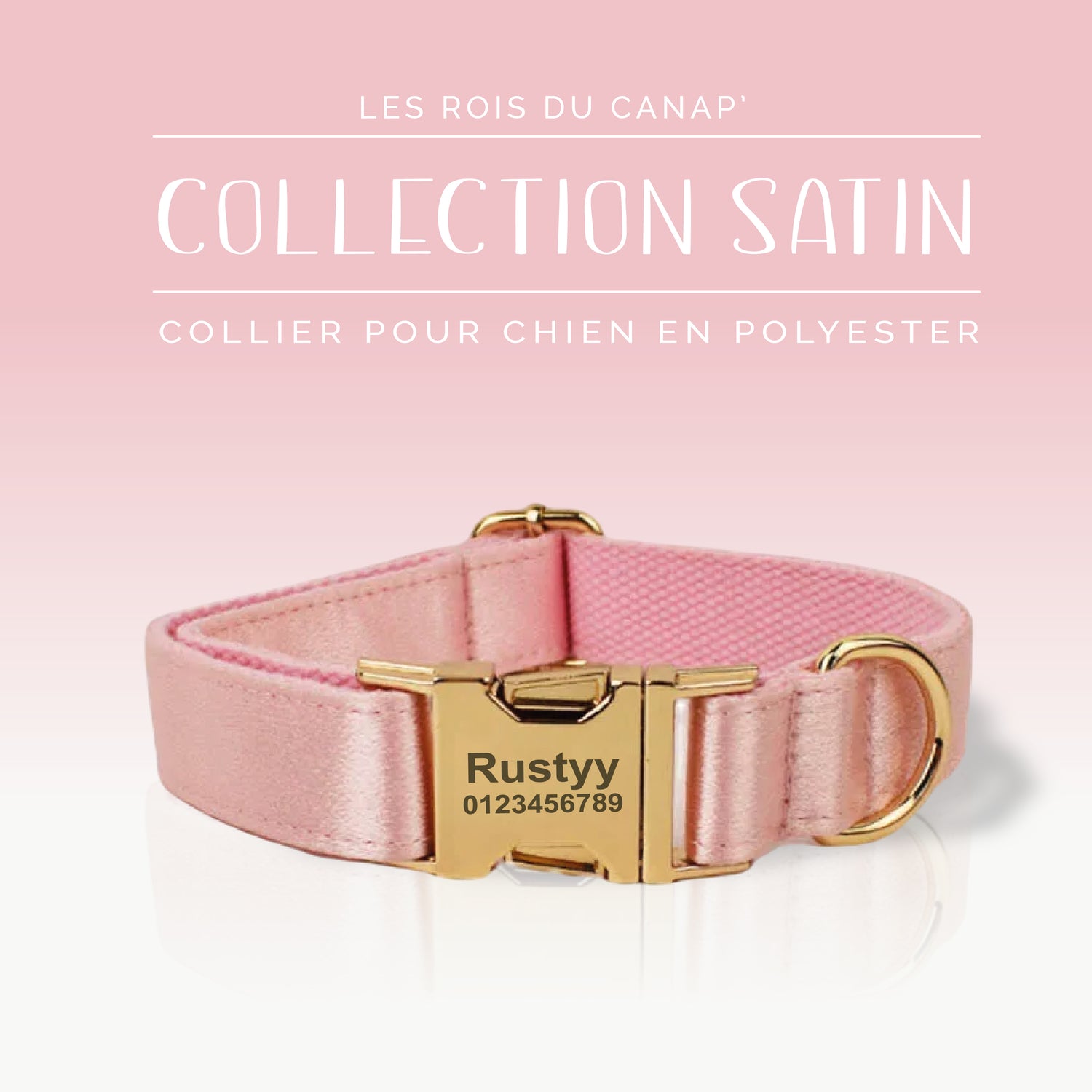 Collier Chien Personnalisé - Collection Satin - Rose