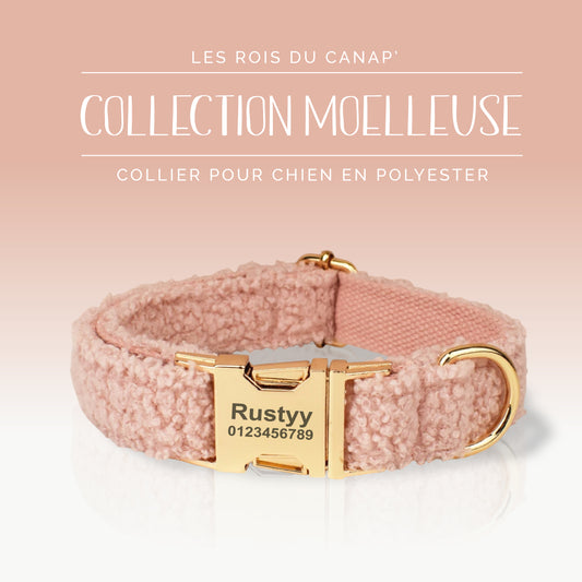 Collier Chien Personnalisé en Velours Côtelé - Moelleuse - Rose - Collier Collier Chien Personnalisé en Velours Côtelé - Moelleuse - Rose