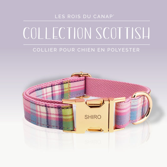 Collier Chien Personnalisé - Collection Scottish - Rose, Bleu et Vert
