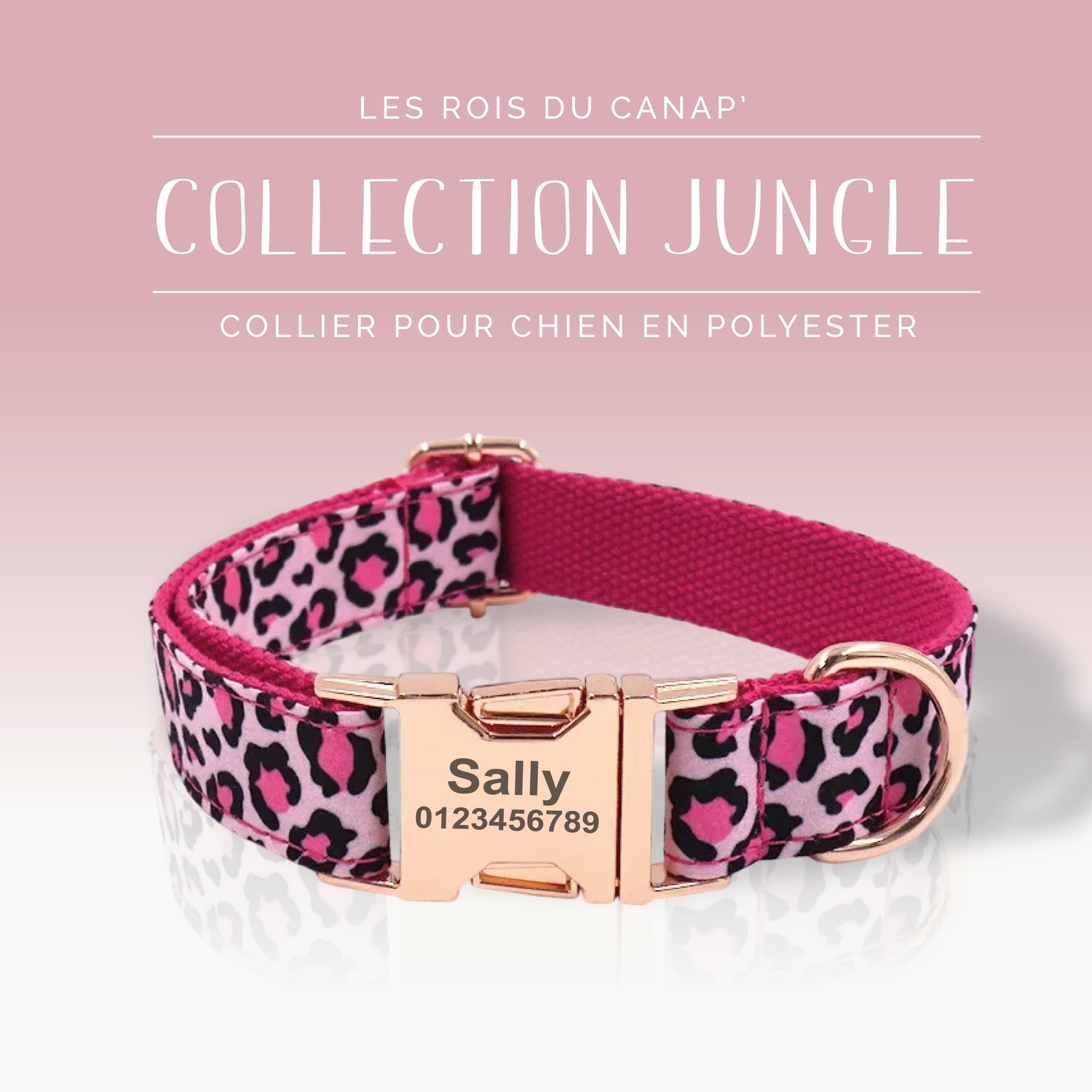 Collier Chien Personnalisé - Collection Jungle - Léopard Rose