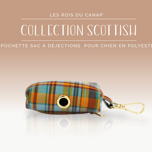 Pochette pour sacs à déjections pour Chien - Scottish - Orange et Bleu - Collier Pochette pour sacs à déjections pour Chien - Scottish - Orange et Bleu