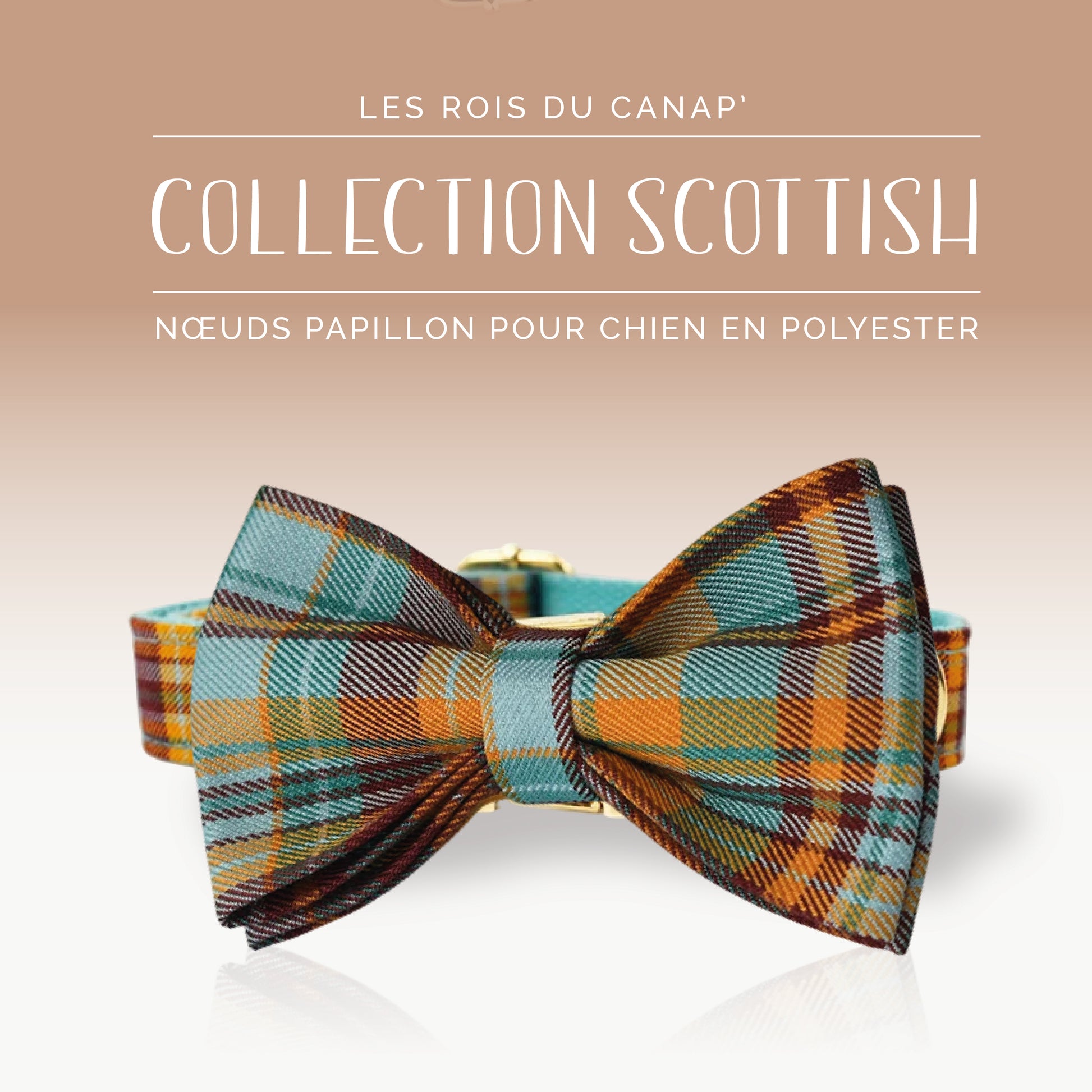 Nœud Papillon Chien - Scottish - Orange et Bleu - Collier Nœud Papillon Chien - Scottish - Orange et Bleu