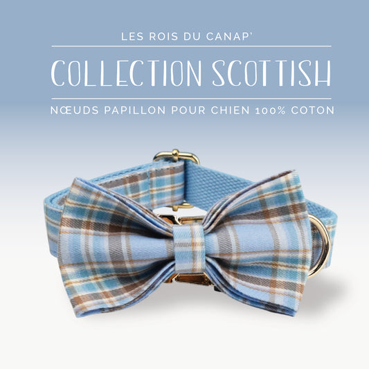 Nœud Papillon Chien - Scottish - Bleu et Marron - Collier Nœud Papillon Chien - Scottish - Bleu et Marron