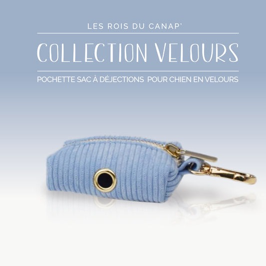 Pochette pour sacs à déjections pour Chien - Velours - Bleu Ciel - Collier Pochette pour sacs à déjections pour Chien - Velours - Bleu Ciel