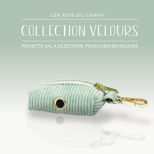 Pochette pour sacs à déjections pour Chien - Velours - Vert Clair - Collier Pochette pour sacs à déjections pour Chien - Velours - Vert Clair
