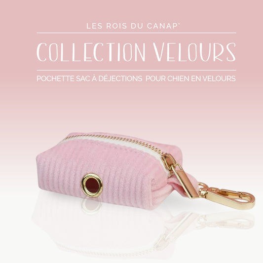 Pochette pour sacs à déjections pour Chien - Velours - Rose Bonbon - Collier Pochette pour sacs à déjections pour Chien - Velours - Rose Bonbon