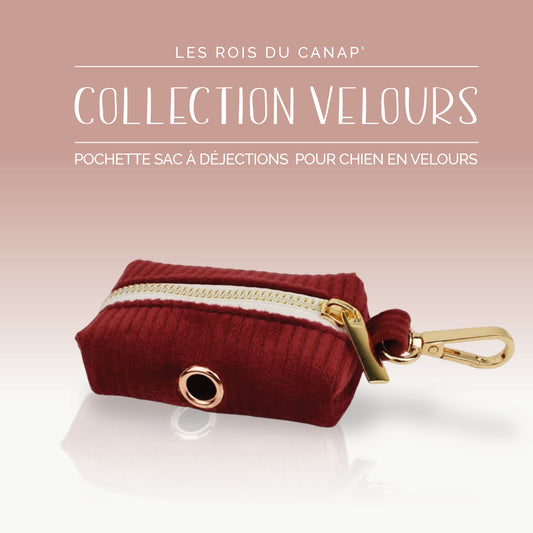 Pochette pour sacs à déjections pour Chien - Velours - Rouge - Collier Pochette pour sacs à déjections pour Chien - Velours - Rouge