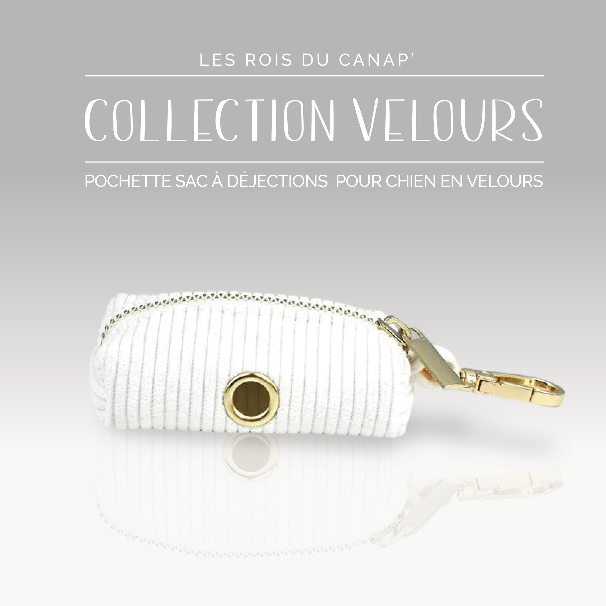 Pochette pour sacs à déjections pour Chien - Velours - Blanc - Collier Pochette pour sacs à déjections pour Chien - Velours - Blanc