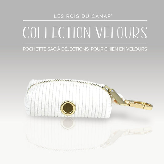 Pochette pour sacs à déjections pour Chien - Velours - Blanc - Collier Pochette pour sacs à déjections pour Chien - Velours - Blanc