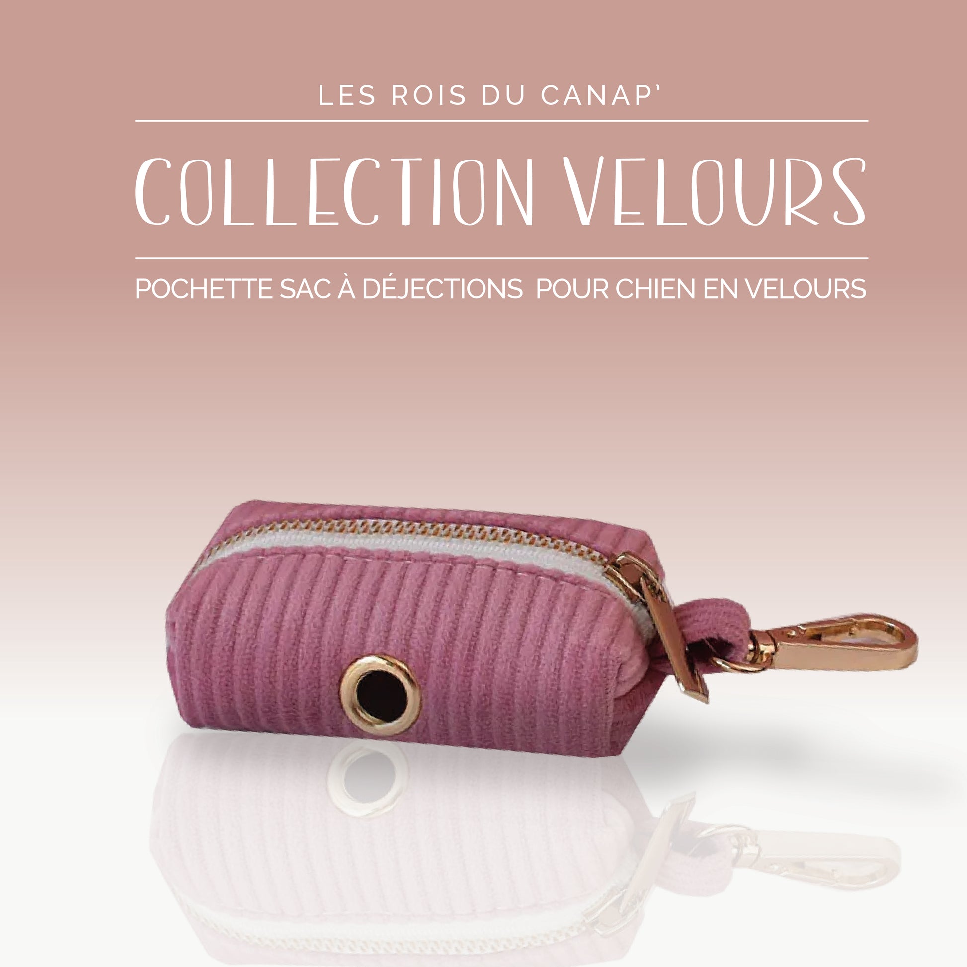 Pochette pour sacs à déjections pour Chien - Velours - Rose Poudré - Collier Pochette pour sacs à déjections pour Chien - Velours - Rose Poudré
