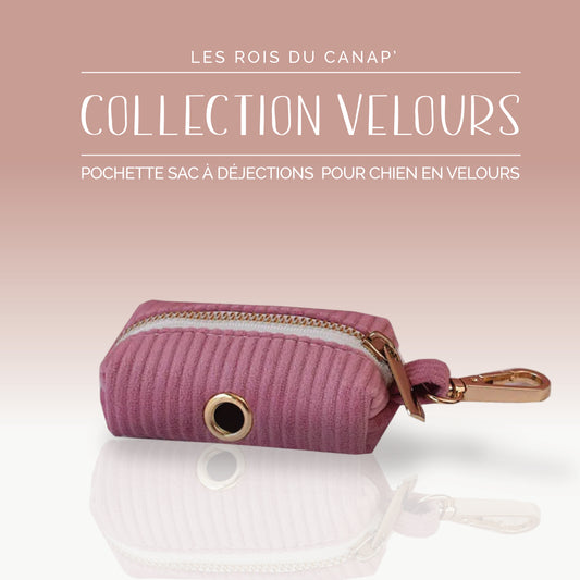 Pochette pour sacs à déjections pour Chien - Velours - Rose Poudré - Collier Pochette pour sacs à déjections pour Chien - Velours - Rose Poudré